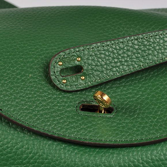 High Quality Replica Hermes Lindy 30CM Havanne Handbags 1057 Dark Green Leather Golden Hardware - Click Image to Close